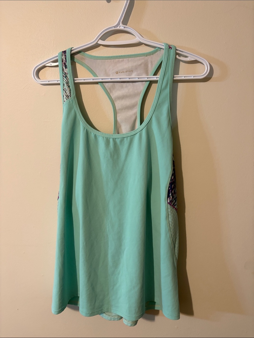 Fabletics Mint Green Racerback Tank with Patterned Straps